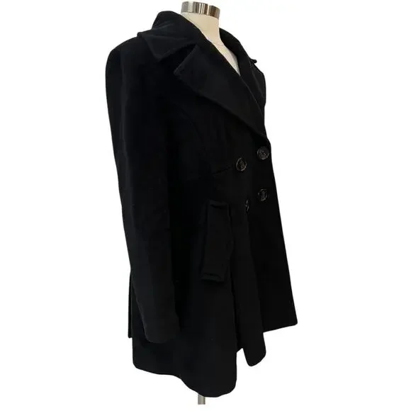 BCBGeneration Classic Black Wool Blend Winter Pea Coat SZ LARGE - Picture 3 of 14